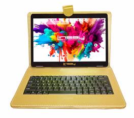 LINSAY - 10.1" Octa Core 128GB Storage Android 15 Tablet Dual Camera Android with Keyboard - Golden