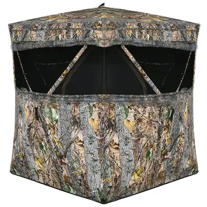Front. Gymax - Gymax 3 Person Portable Hunting Blind Surround View Pop-Up Tent w/ Slide Mesh Window - Camouflage.