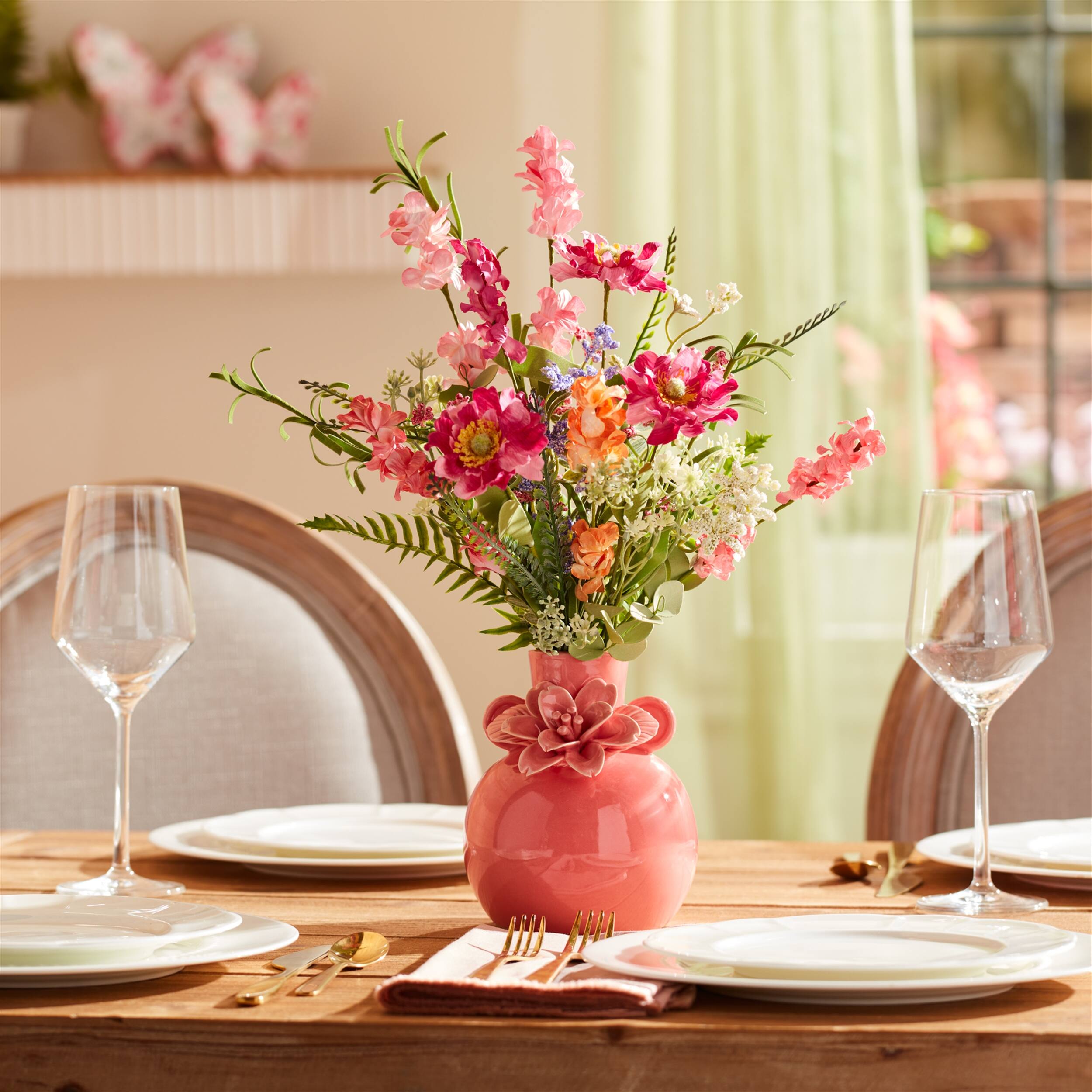 Angle. BreeBe - Storeware Bud Vase with Floral Accent (Set of 2) - Pink.