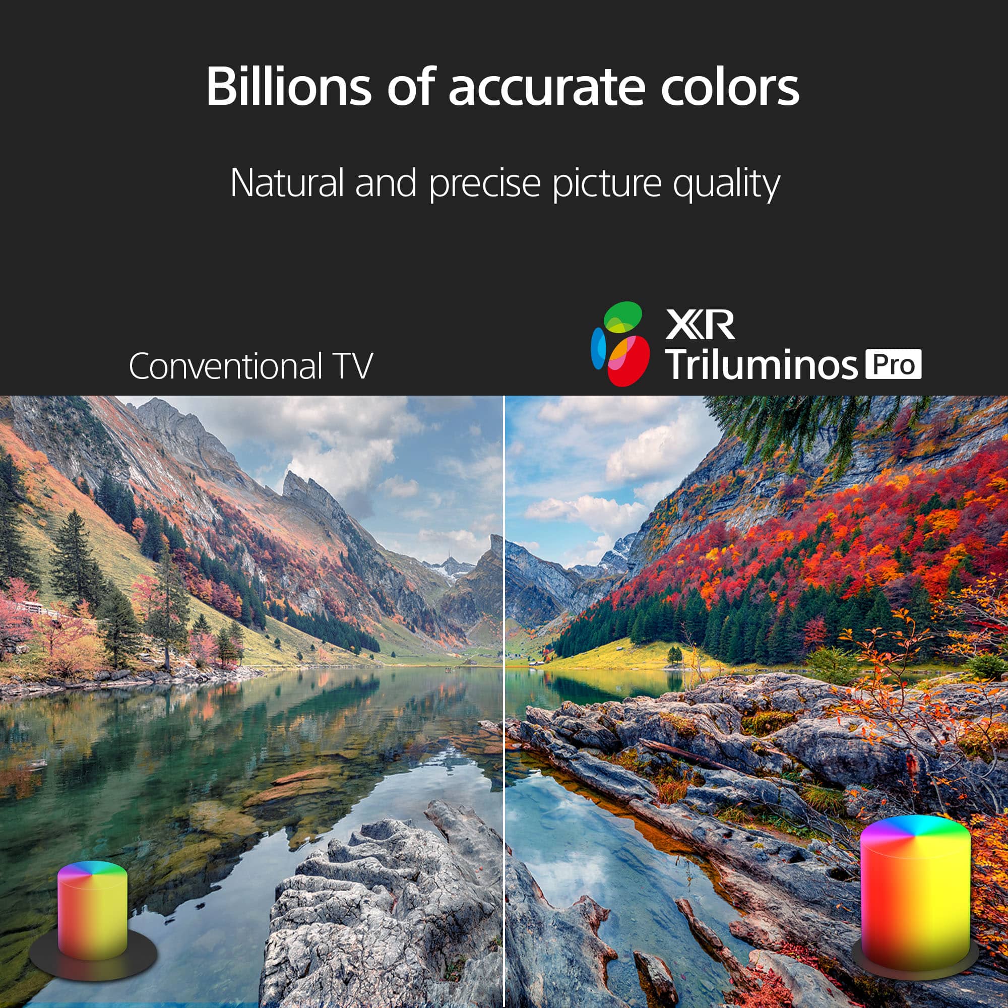 Billions of accurate colors Natural and precise picture quality Conventional TV XR Triluminos Pro