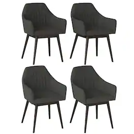 Gymax - Set of 4 Dining Chairs Upholstered Kitchen Table Chairs w/ Solid Wood Legs - Black