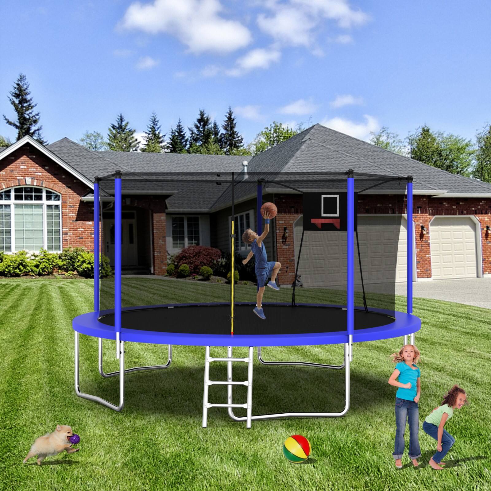 Alt View 1. Ecooso - 14FT Trampoline for Sports & Fitness with Enclosure Net and Ladder: 80 Springs, 5 Poles, Indoor/Outdoor - Blue.