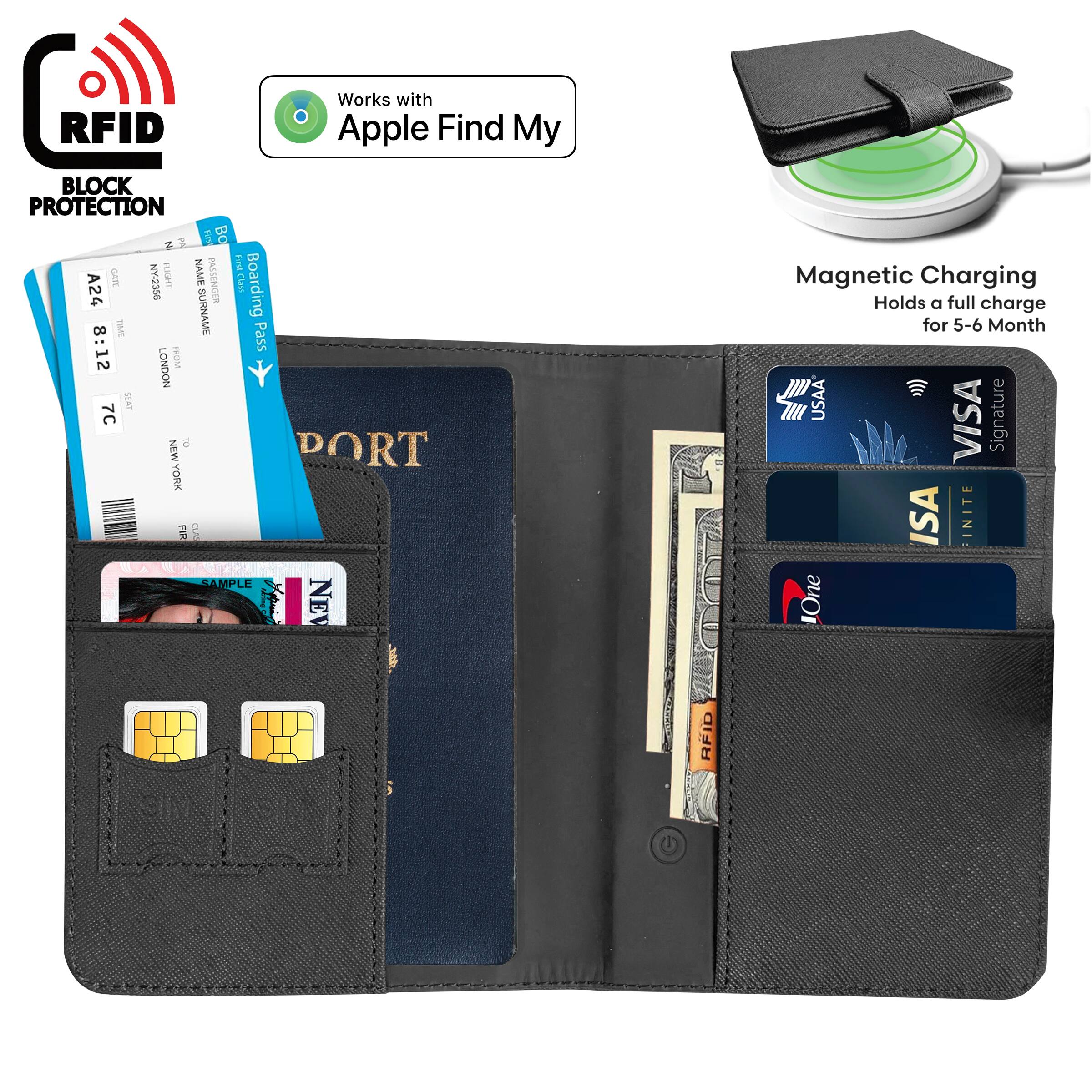 RFID BLOCK PROTECTION

Works with Apple Find My

Magnetic Charging
Holds a full charge for 5-6 Month

Boarding Pass
8:12 LONDON NEW YORK

VISA Signature
USAA

SAMPLE

RFID