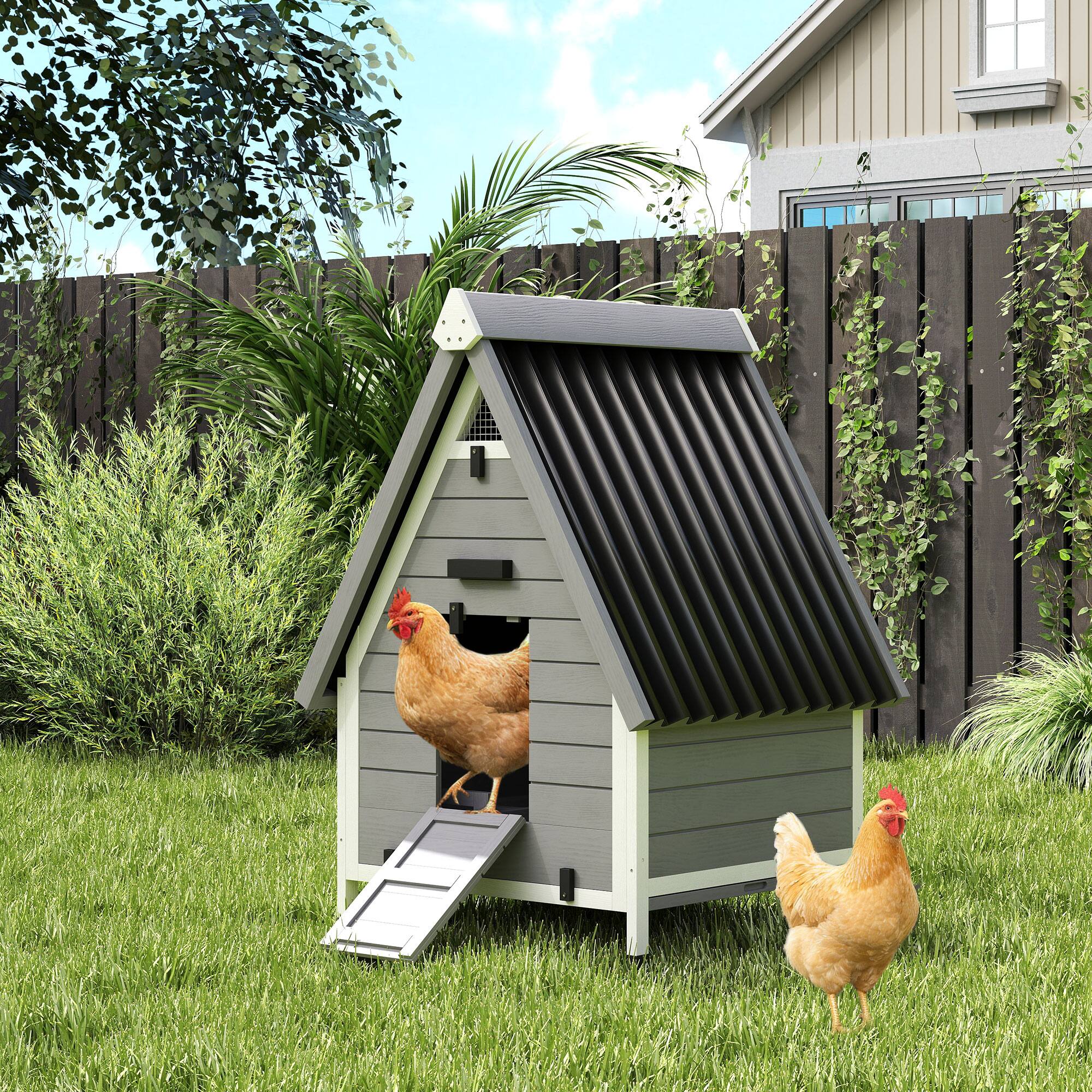 Alt View 1. Pawhut - Coop for 2 Chickens, Outdoor Wooden Chicken House with Removable Nesting Box & Roosting Bar - Gray.