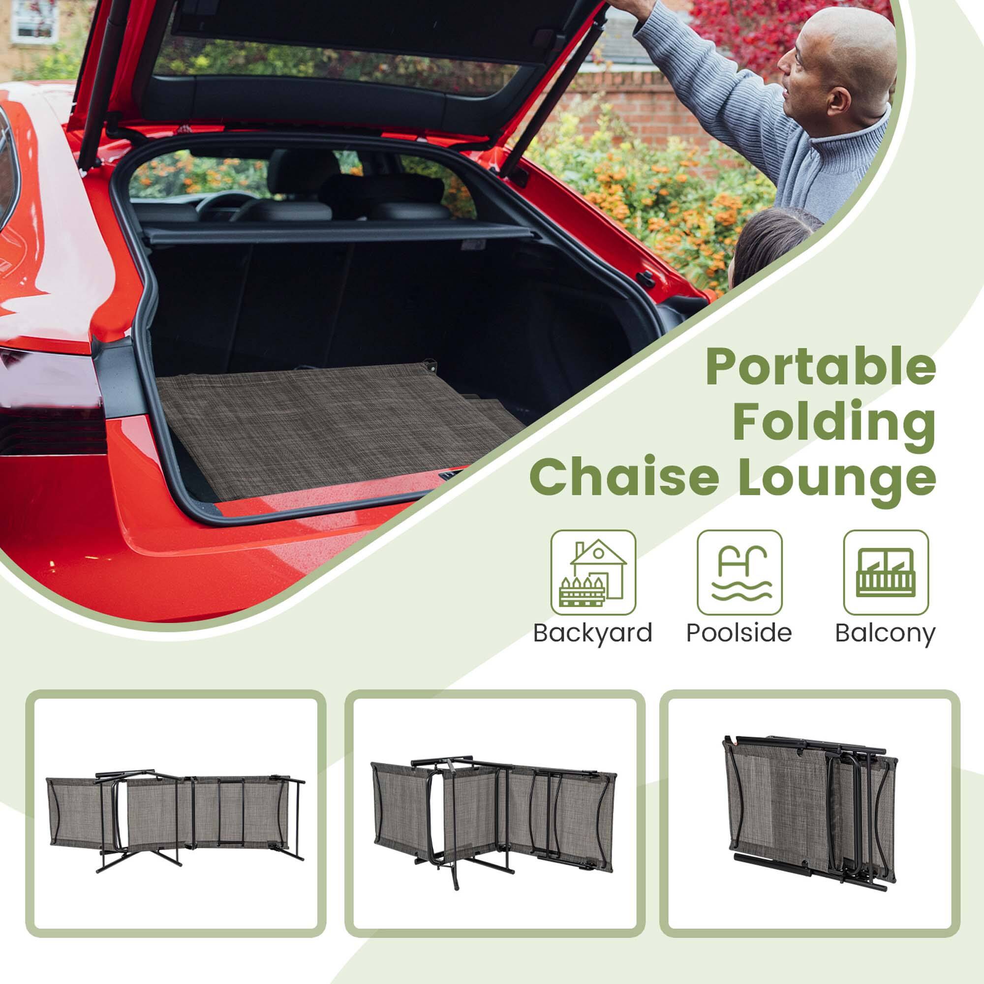 Portable Folding Chaise Lounge for Backyard, Poolside, and Balcony