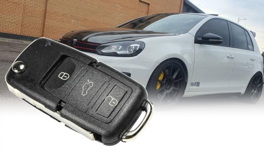 Alt View 4. HQRP - Flip key fob shell case 4-button remote with silicone cover, CR2032 battery, screwdriver for Volkswagen - Black.