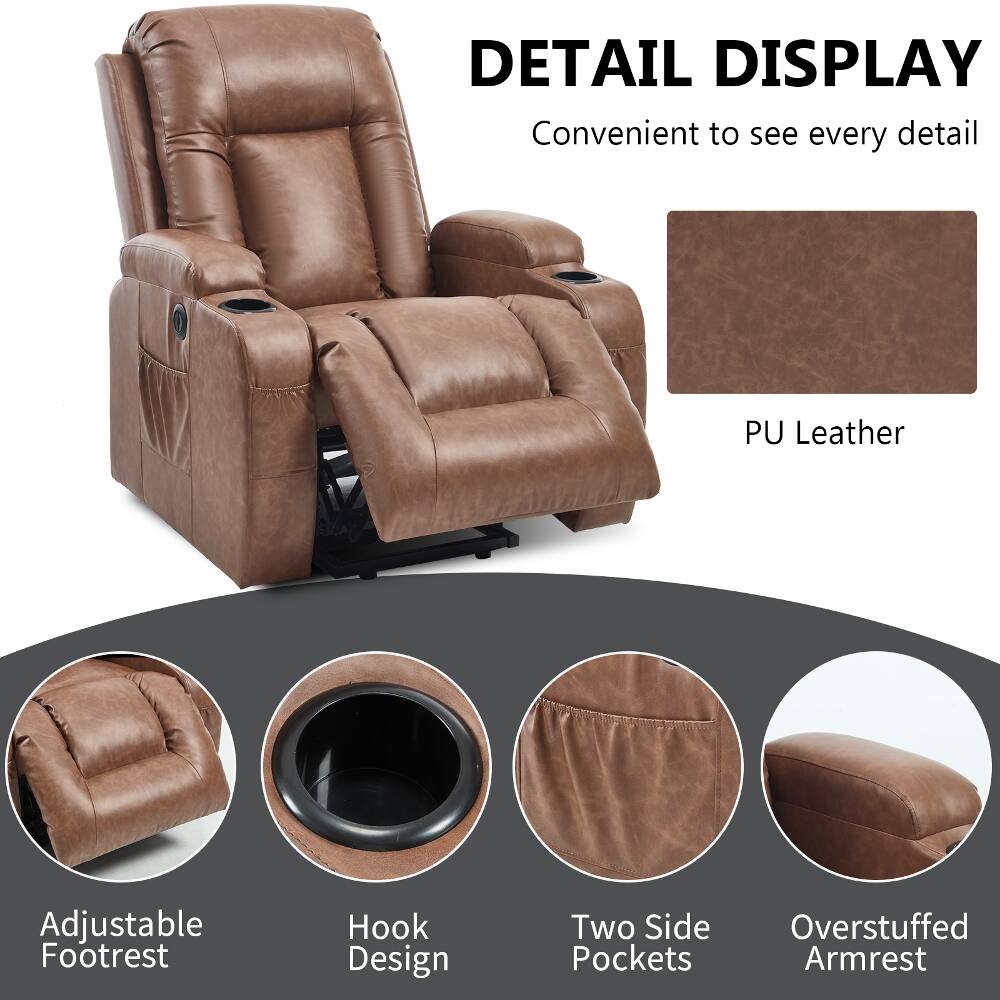 DETAIL DISPLAY  
Convenient to see every detail

PU Leather

Adjustable Footrest

Hook Design

Two Side Pockets

Overstuffed Armrest