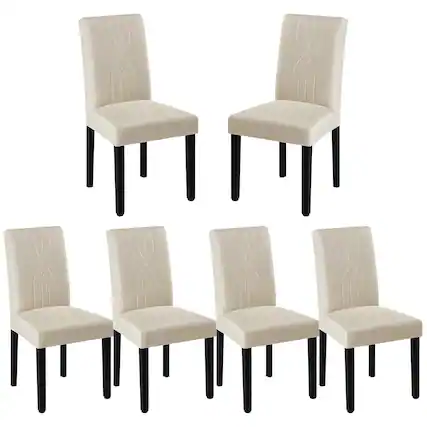Front. Vecelo - Set of 6 Upholstered Dining Chairs, Modern Linen Fabric Chair & High Back for Kitchen/Living Room - Beige.