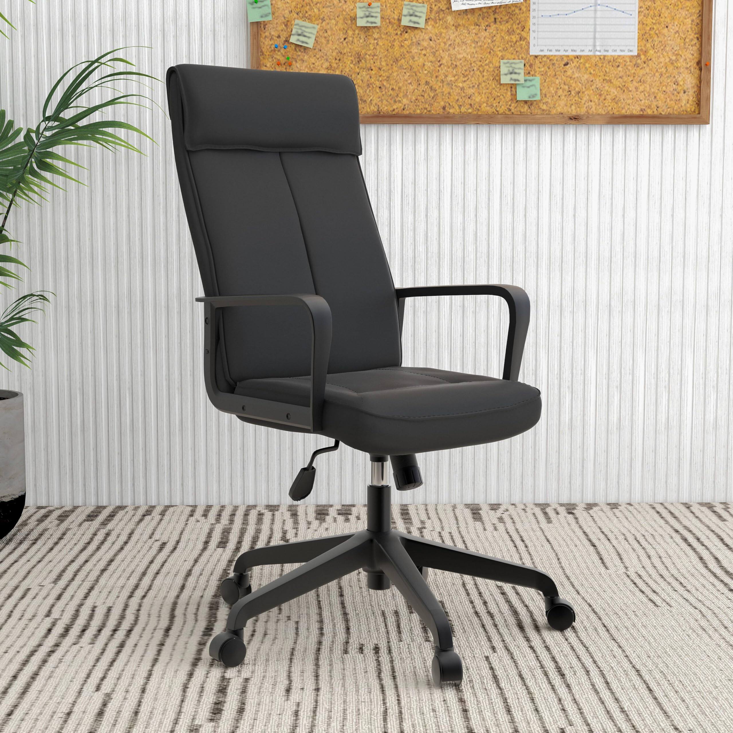 Angle. LeisureMod - Aiaria Ergonomic Office Chair High-Back Adjustable Height with Swivel & Tilt, Double Wheel Casters - Black.