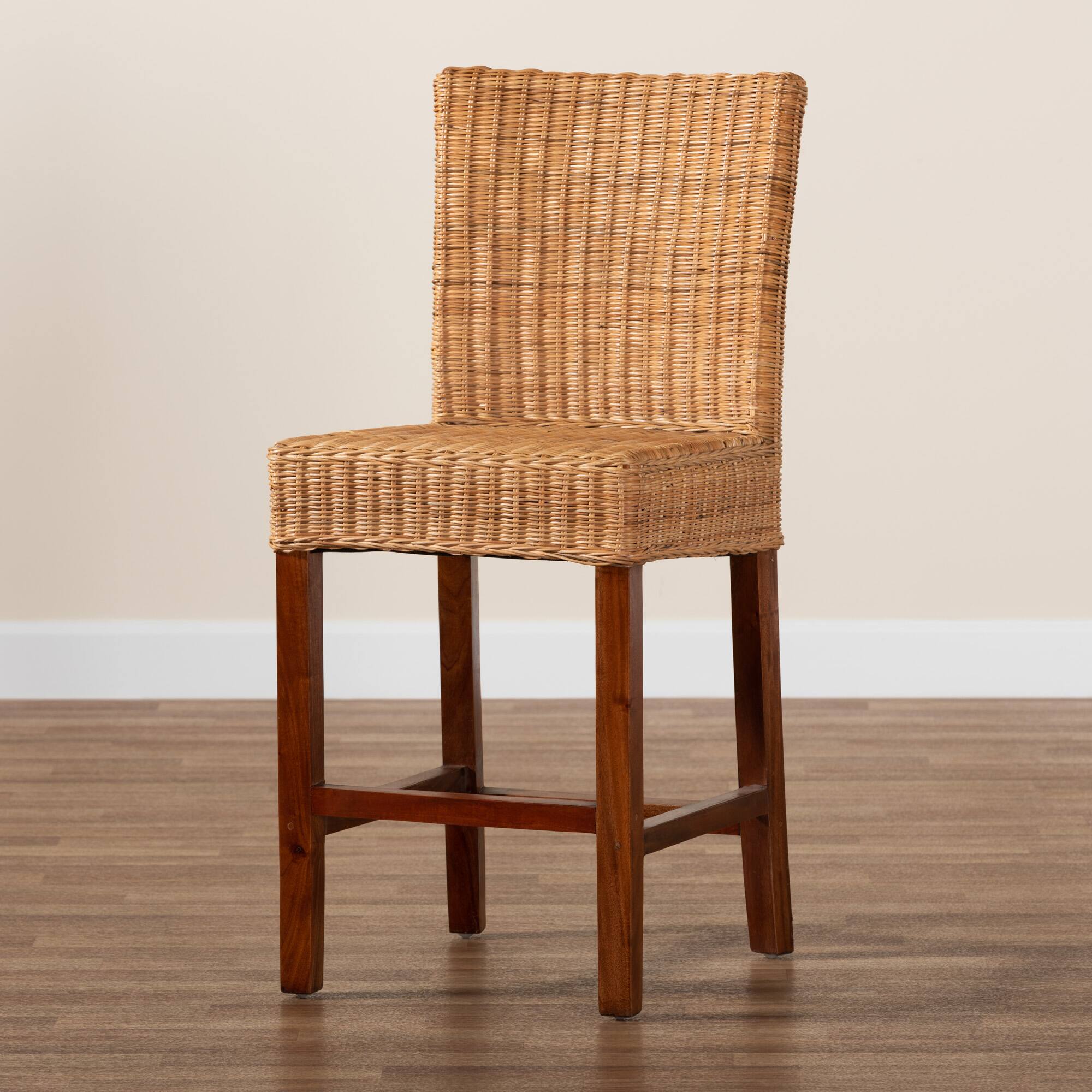 Alt View 5. bali & pari - Racquel Modern Bohemian Natural Rattan and Mahogany Wood Counter Stool - Natural Brown/Walnut Brown.
