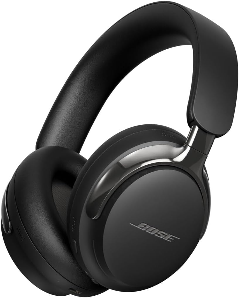 Left. Bose - Bose QuietComfort Ultra Bluetooth Headphones (2nd Gen) Bundle with Fast Charger, Noise Cancelling (Black) - Black.