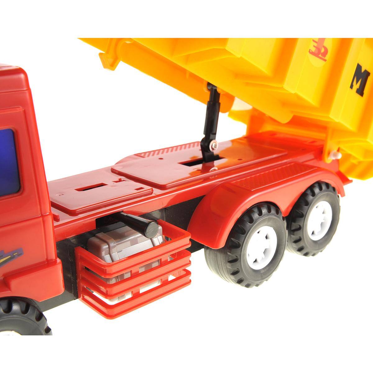 Angle. JuzToys - Kids Toys Cars Realistic Construction Dump Truck Toy – Pull-Back Toy Vehicle with Liftable Dump Box – Red / Yellow - Multi.