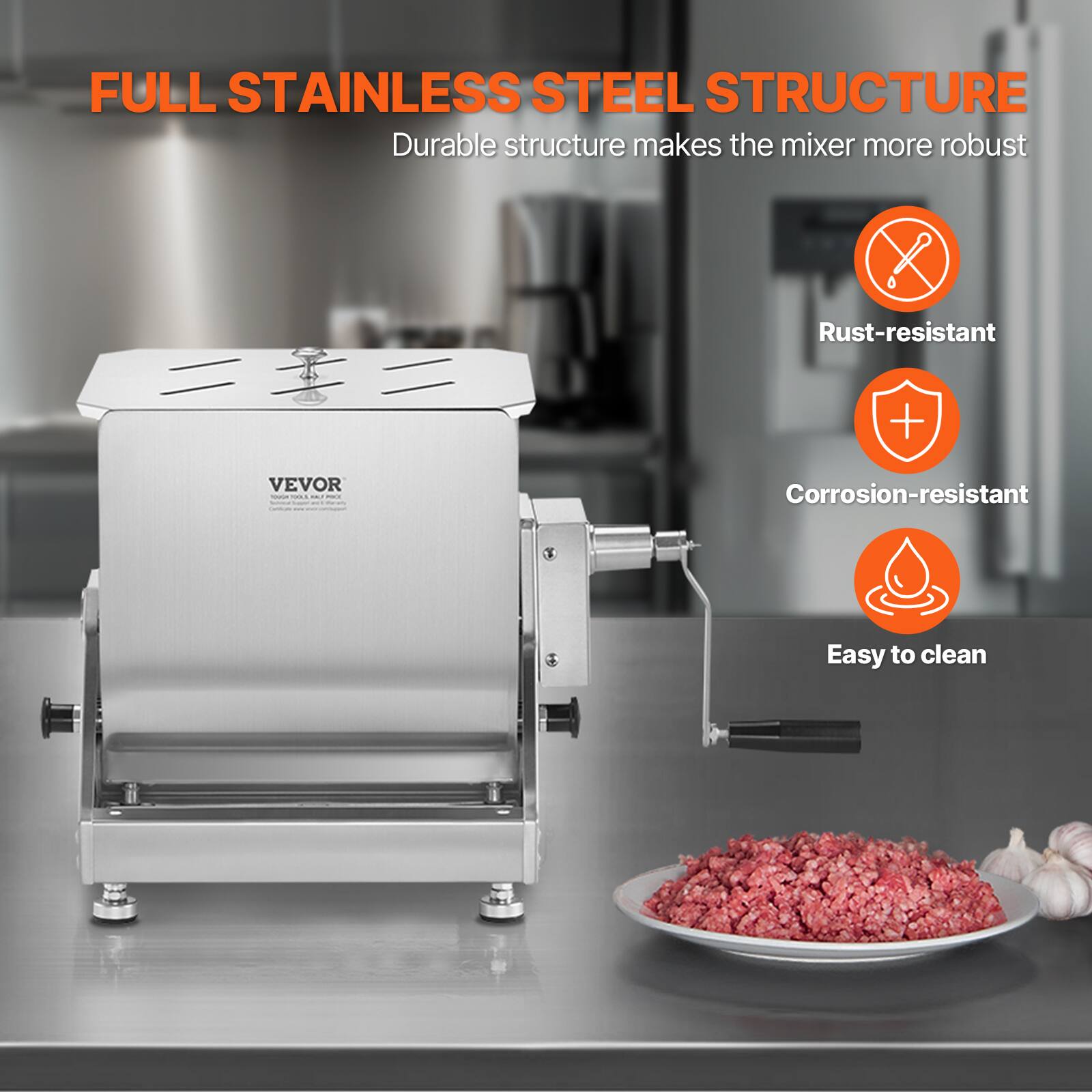 FULL STAINLESS STEEL STRUCTURE  
Durable structure makes the mixer more robust  

- Rust-resistant  
- Corrosion-resistant  
- Easy to clean