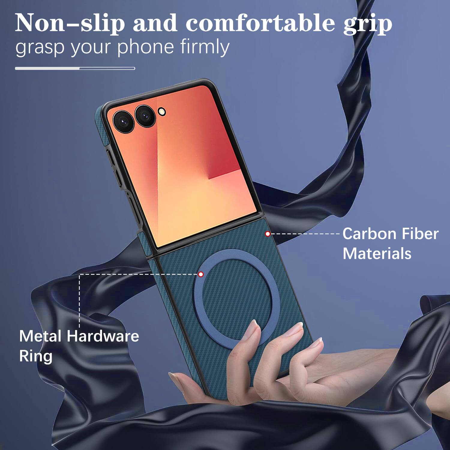 Non-slip and comfortable grip grasp your phone firmly

Carbon Fiber Materials

Metal Hardware Ring