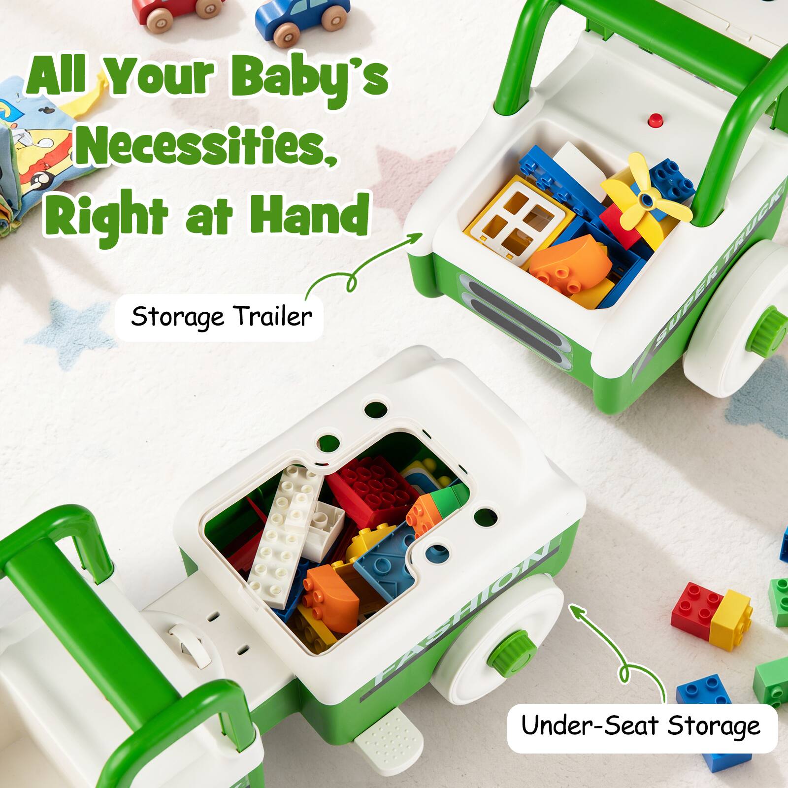 All Your Baby's Necessities, Right at Hand  
Storage Trailer  
FRUCN SUPER Under-Seat Storage