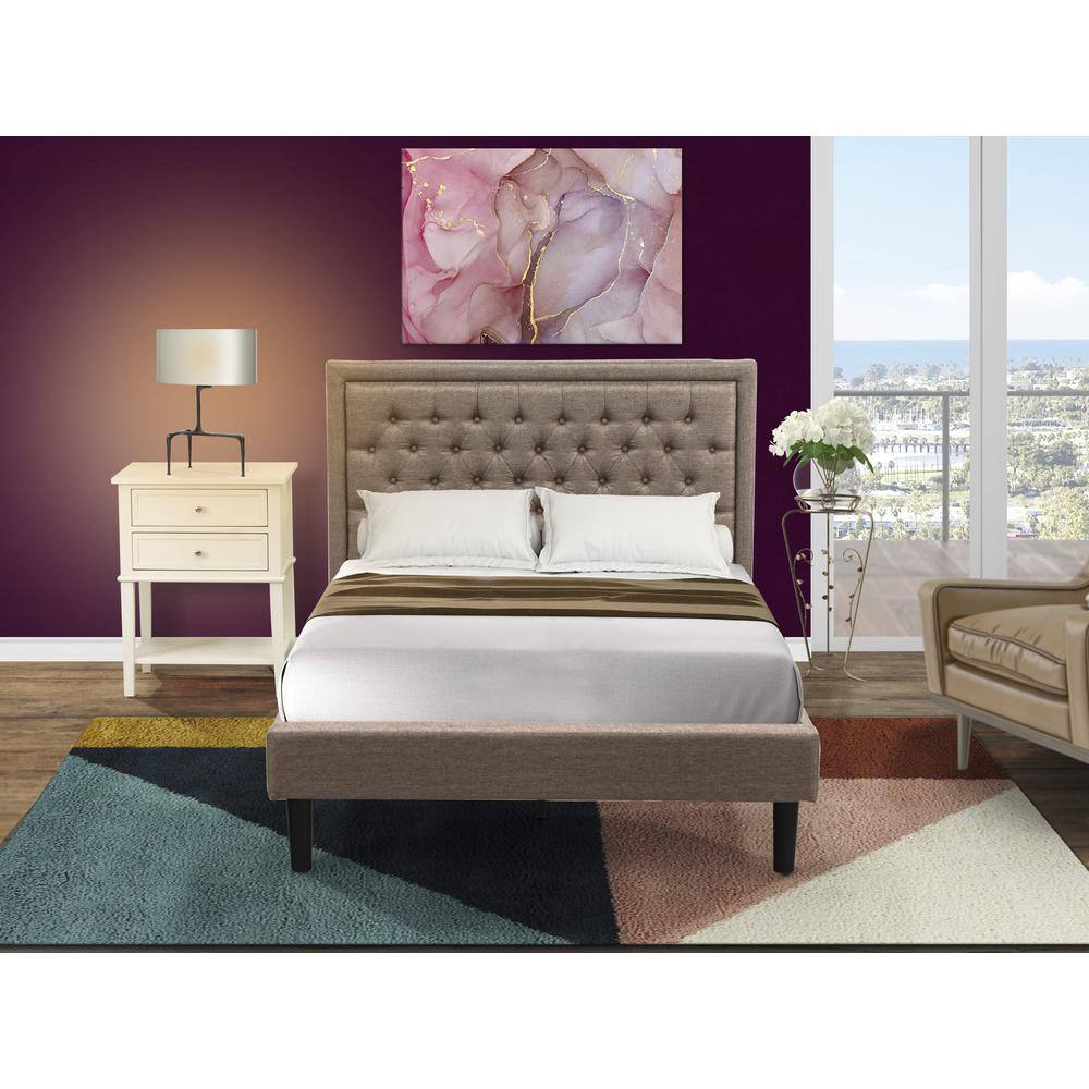 Alt View 4. East West Furniture - KD16F-1VL0C 2 Piece Wood Bedroom Set - Full Bed Dark Khaki Headboard with 1 Night Stand - Black Finish Legs - Dark Khaki.