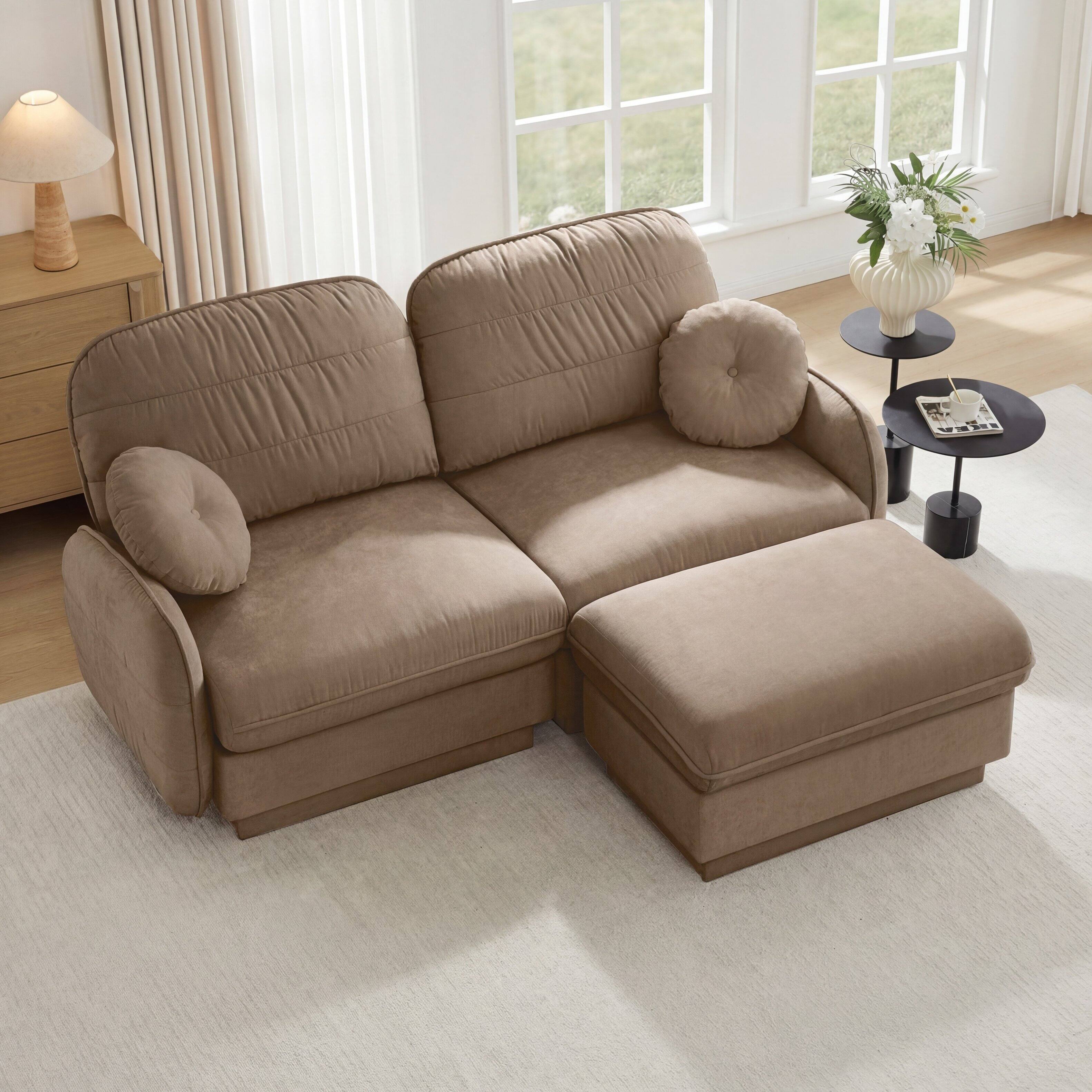 Left. LOVMOR - L Shaped Deep Seat Storage Ottoman Chenille Loveseat Couch Anti Slip For Living Room Apartment Lounge Plush TV - Light Coffee.