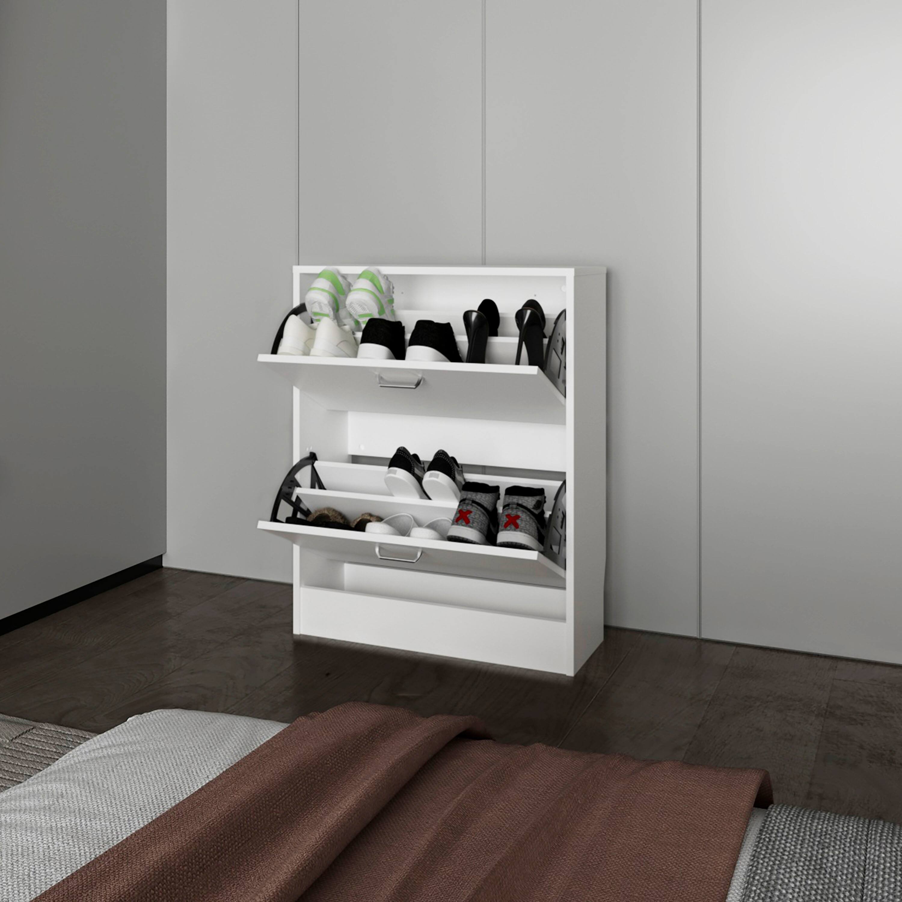 Left. TinyHomie - Ozzy Shoe Cabinet 2 Tilt-Out Doors Slim Design Internal Supports Modern Style White - White.