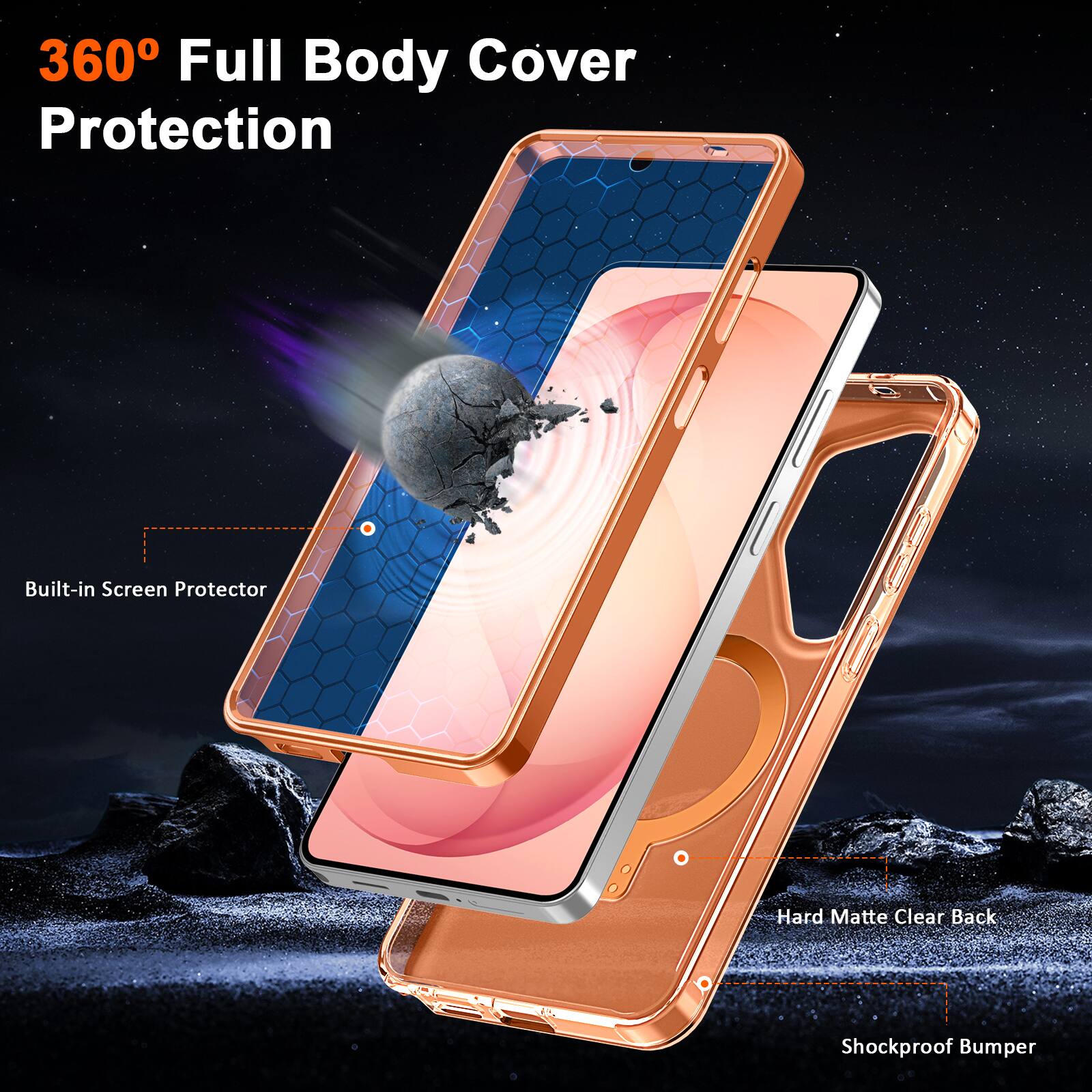360° Full Body Cover Protection

- Built-in Screen Protector
- Hard Matte Clear Back
- Shockproof Bumper