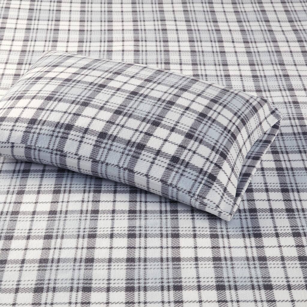Alt View 2. Gracie Mills - Gracie Mills Lenora Microfleece Cozy Sheet Set - Grey Plaid.