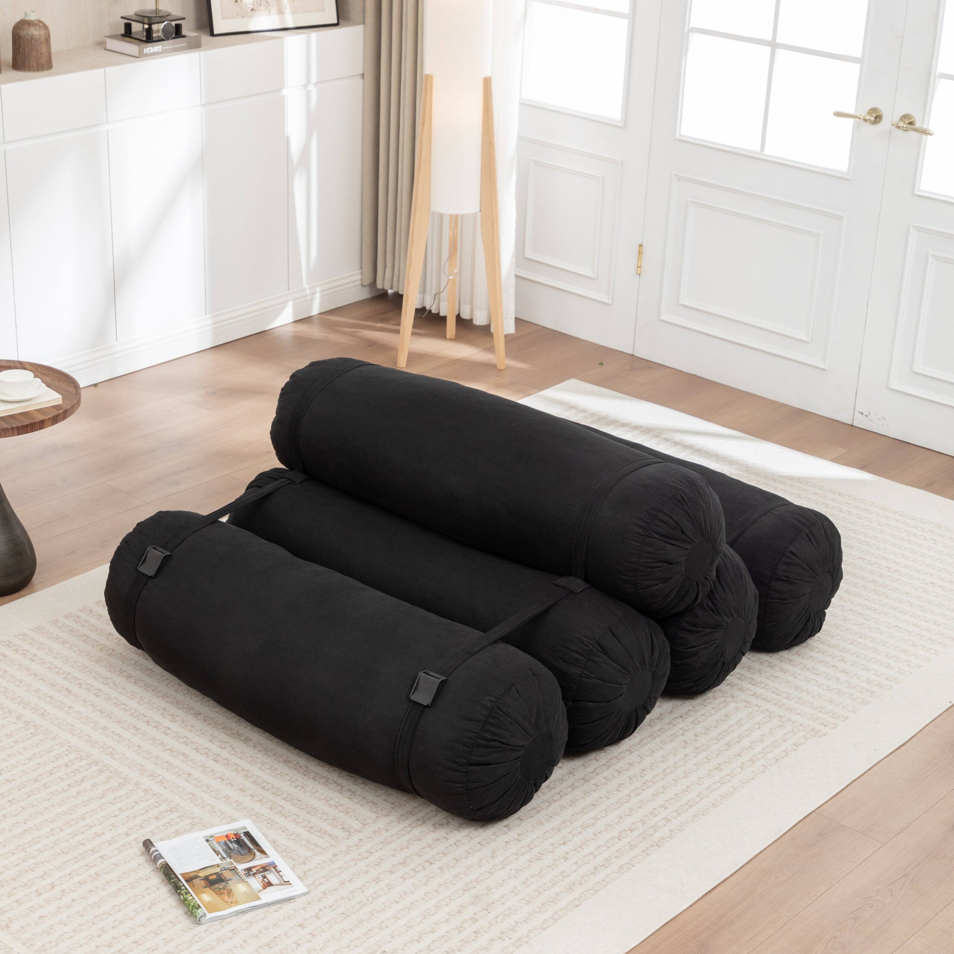 Alt View 2. GOODSILO - Adjustable Modular Floor Sofa with Corduroy Fabric for Versatile Lounge Configurations in Living Room or Bedroom - Black.