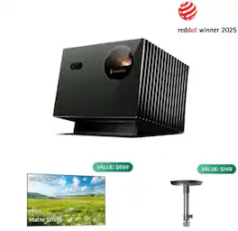 Valerion - VisionMaster Pro2 Triple Laser Projector+120-inch Fixed Frame Screen+ Ceiling Mount - Black