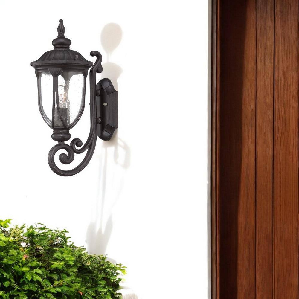 Angle. Hivvago - Hivvago Black Cast Aluminum Glass Lantern Wall Light - Black.
