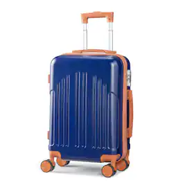 Winado - 20" Airline Approved Small Trolley Case ABS Hardside Suitcase with Double Spinner Wheels & TSA Lock for Travel Business - Navy Blue & Brown