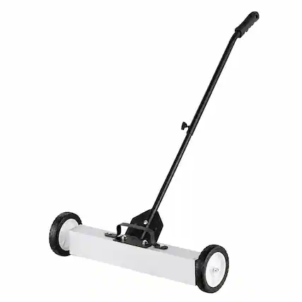 Front. RYHNUYNE - 50 lbs Rolling Magnetic Sweeper, 24 in Wide Pickup, Telescoping Handle, Push-Type Yard and Garage Cleanup Tool - White.