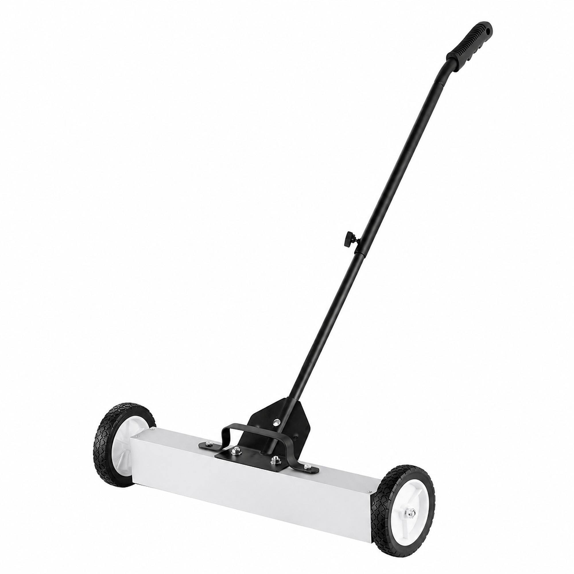 Front. RYHNUYNE - 50 lbs Rolling Magnetic Sweeper, 24 in Wide Pickup, Telescoping Handle, Push-Type Yard and Garage Cleanup Tool - White.