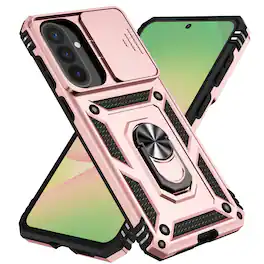 UUCOVER - Rugged Protective Case for Samsung Galaxy A37 5G ,Shockproof TPU+PC Case Slide Camera Cover Ring Holder Stand Cover - Rosegold
