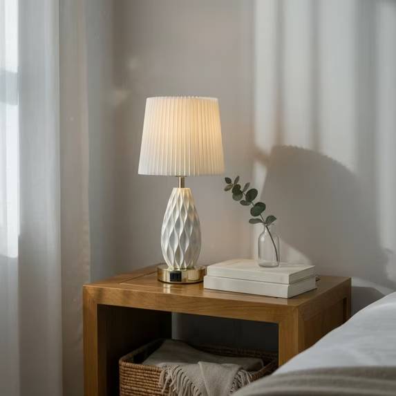 Alt View 2. GVDV - Home 18in Table Lamp with USB A&C Ports, Touch Control 3 Way Dimmable,Wave Texture Resin Bedside Lamp,for Bedroom White.