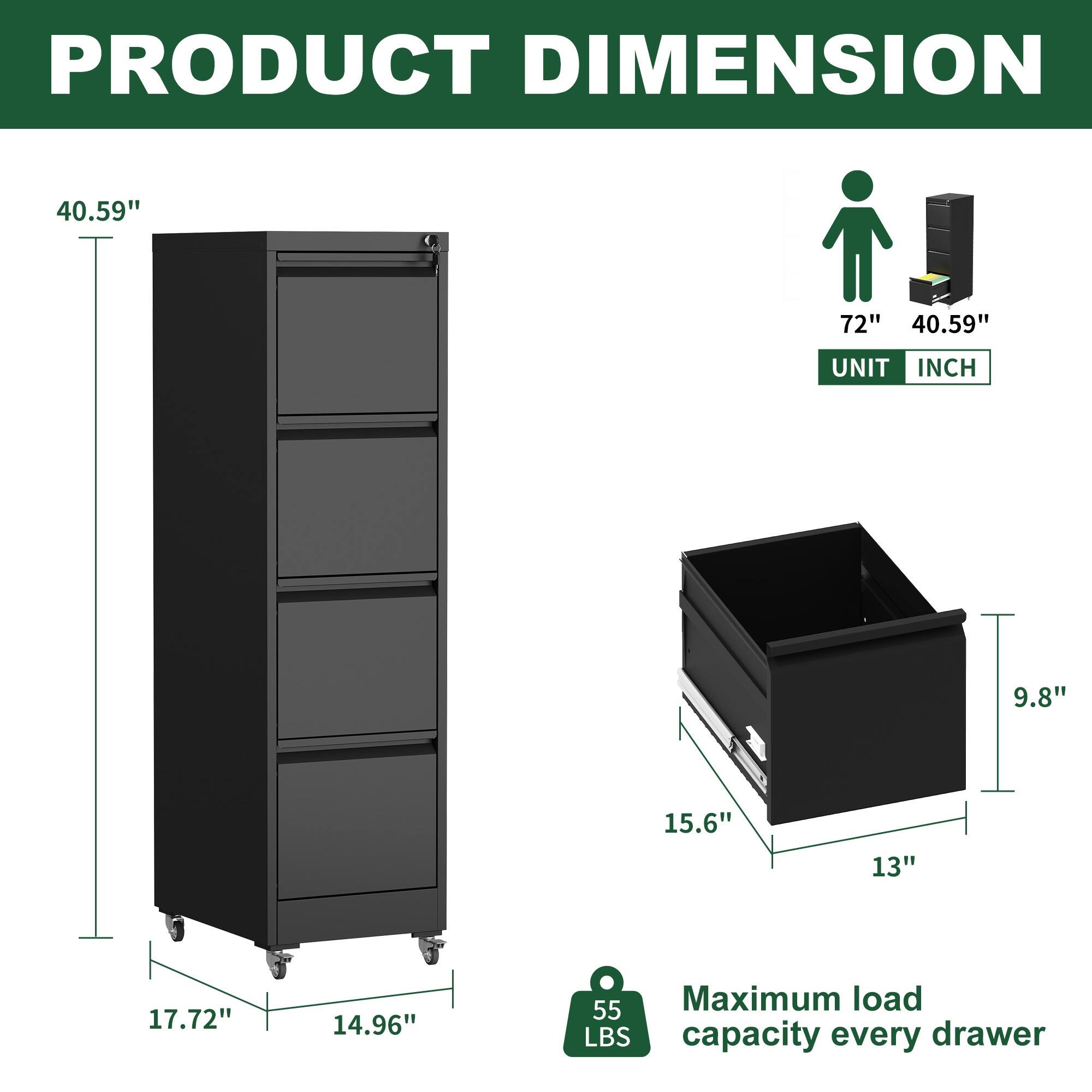 PRODUCT DIMENSION

40.59"  
72"  
40.59"  
UNIT INCH  
9.8"  
15.6"  
13"  
17.72"  
14.96"  

Maximum load capacity every drawer: 55 LBS
