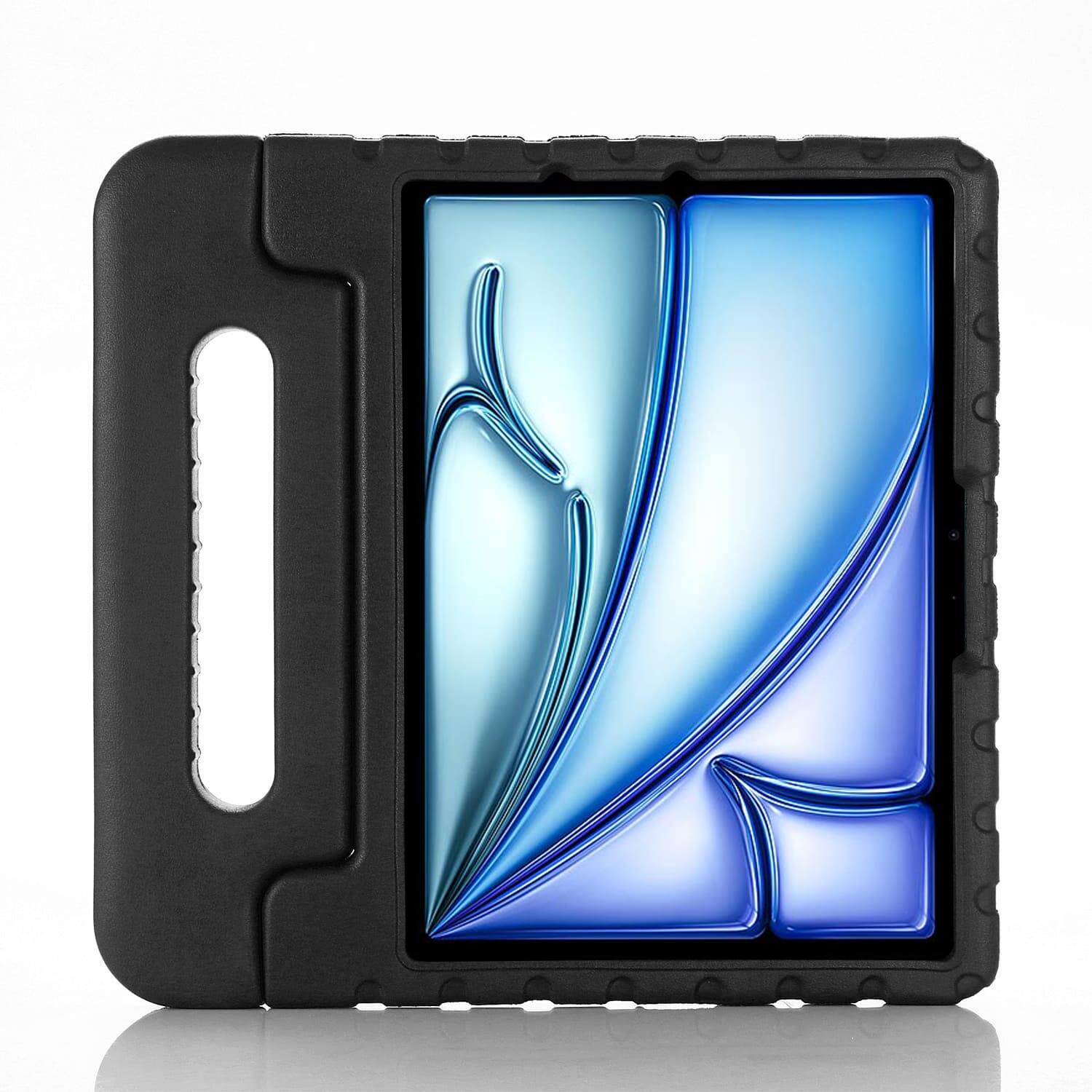 Angle. UUCOVER - Kid-Friendly Tablet Protective Case for Apple iPad Air 11-inch M4 M3 M2 2026/2025/2024 with Convertible Handle Kickstand - Black.