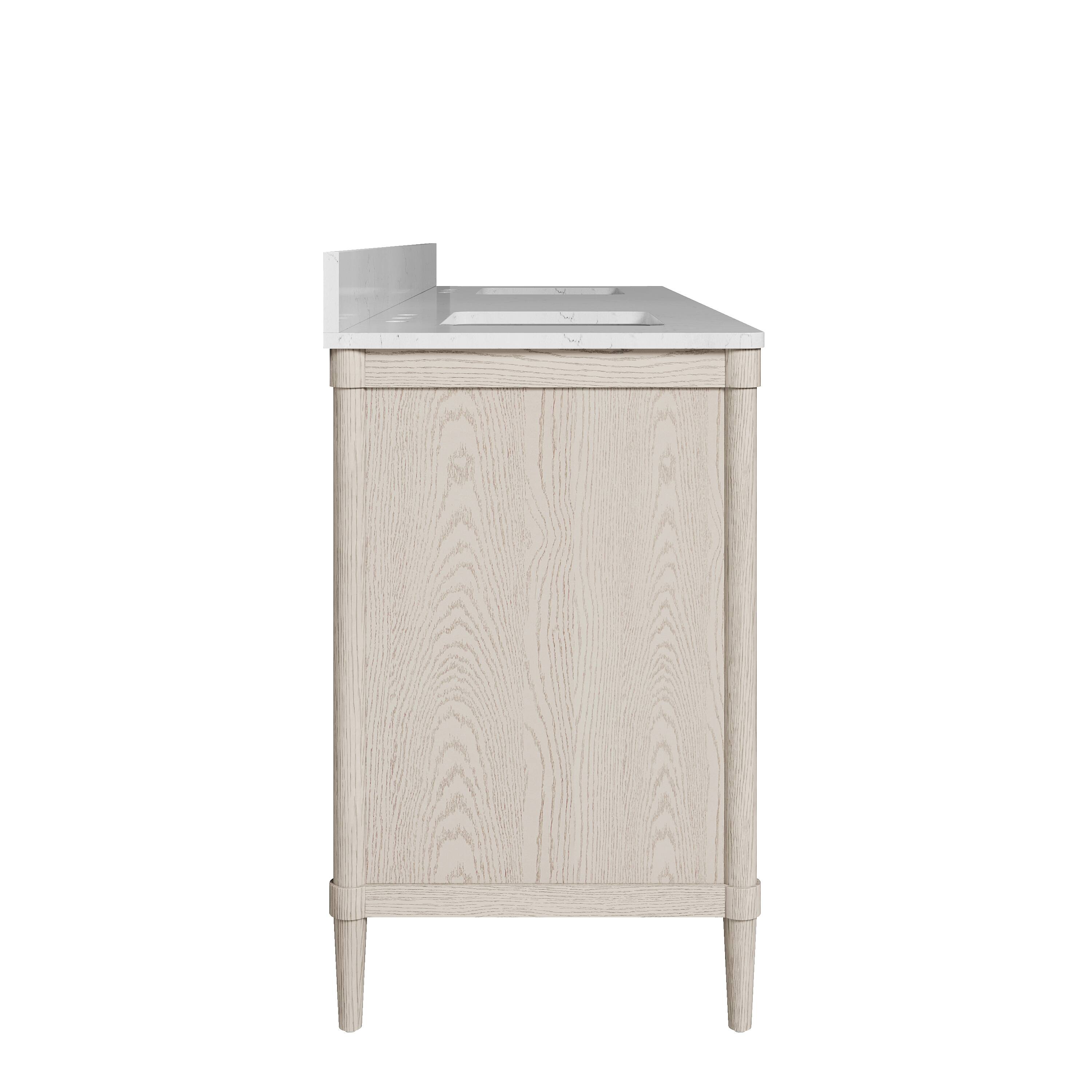 Alt View 10. WELLFOR - ETHAN 80 in. Solid Wood Bath Vanity with Quartz Top, Double Sink, Soft Close, Assembled - OAK.