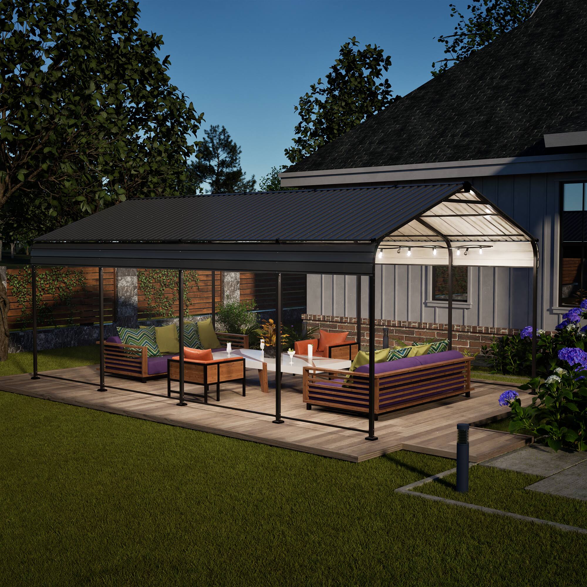 Back. Mondawe - 12X20 FT Metal Carport - Black.