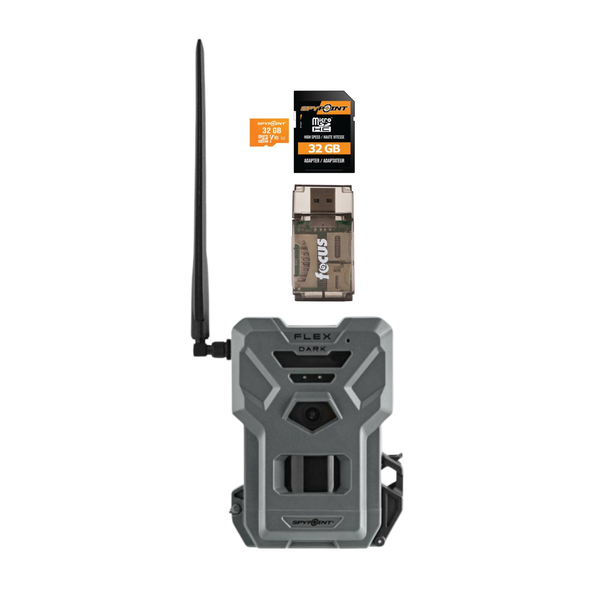 FLEX DARK  
SPYPOINT  

SPYPOINT  
Micro SD  
32 GB  
High Speed / Ultra Wide  
Adapter / Adapteur  

SPYPOINT  
32 GB  
32 GB