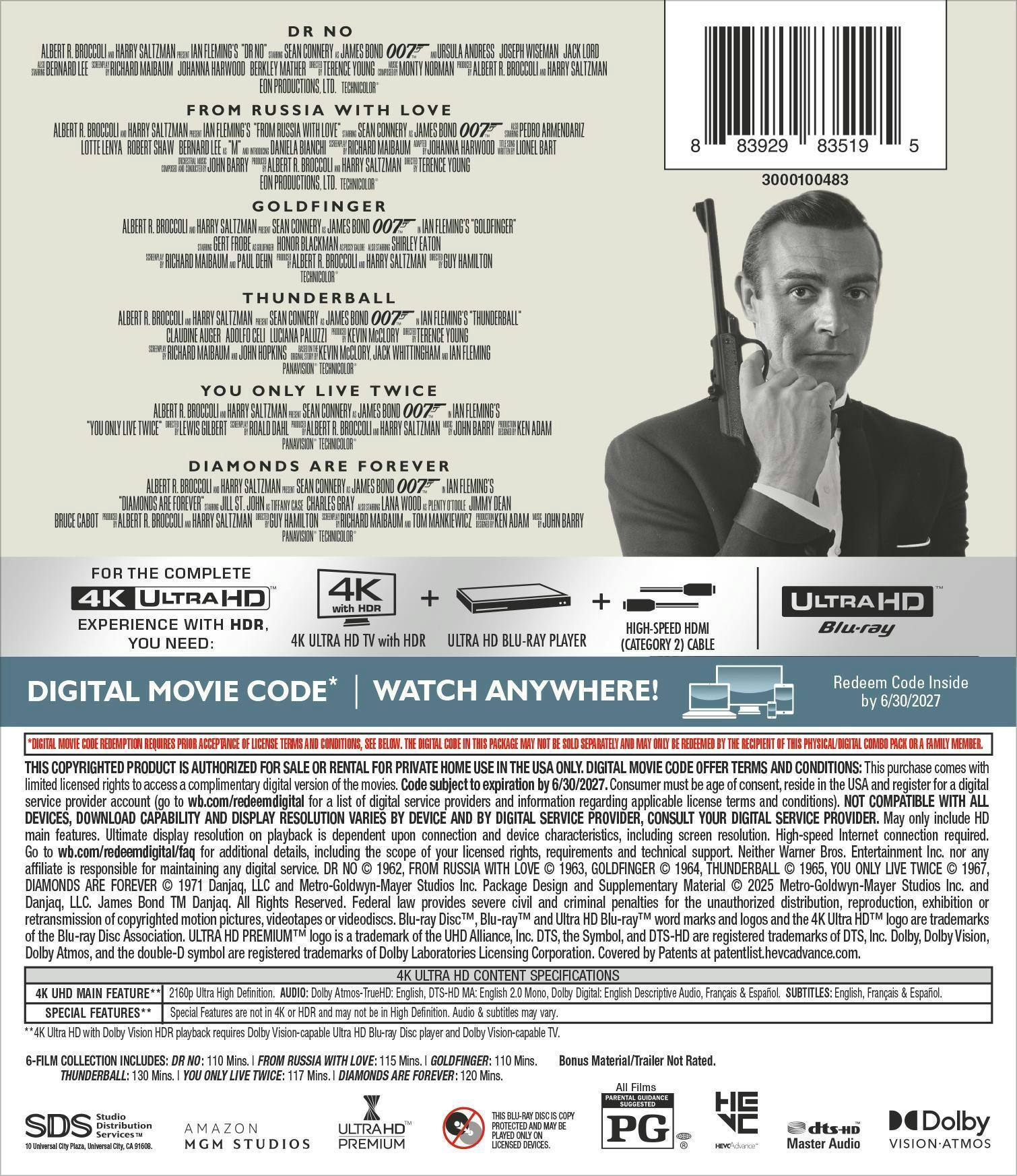Back. James Bond Sean Connery 6-Film Collection (4K Ultra HD) [UHD].