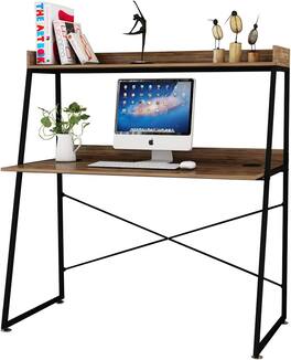 Eureka Ergonomic - 48" Ladder Computer Desk with 2-Tier Storage Shelves & Bookshelf - Archaize Brown