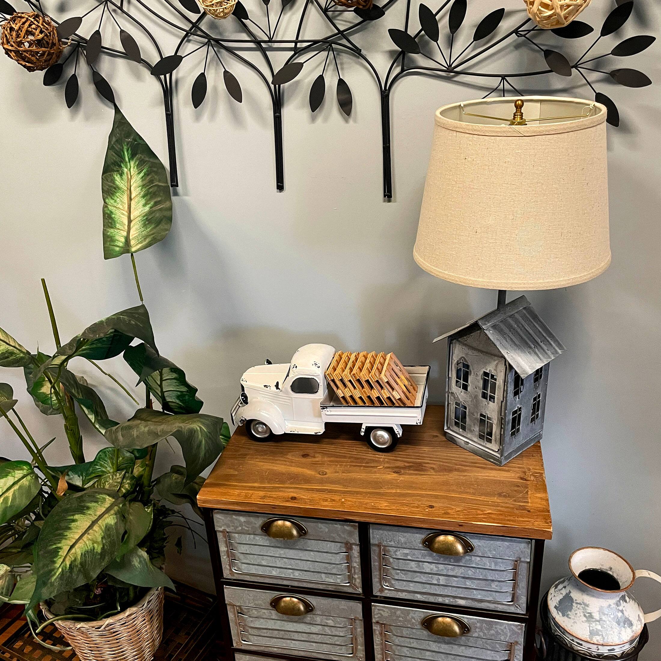 Alt View 7. Zeckos - 14" Weathered White Metal Truck Planter – Vintage Farmhouse Decor, No Drain Hole - White.