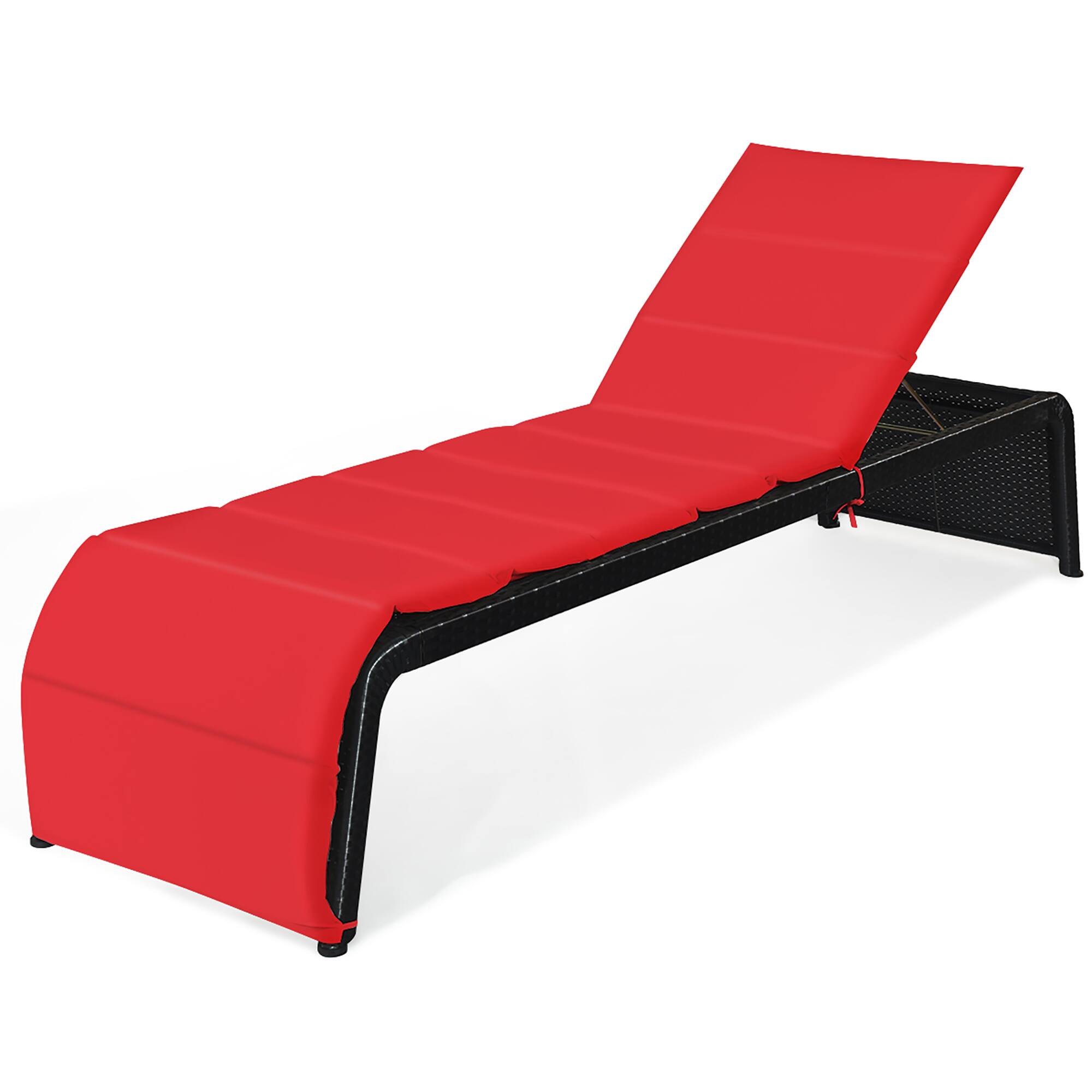 Alt View 9. Costway - Costway Patio Rattan Lounge Chair Chaise Recliner Back Adjustable Cushioned Garden - Red + Black.