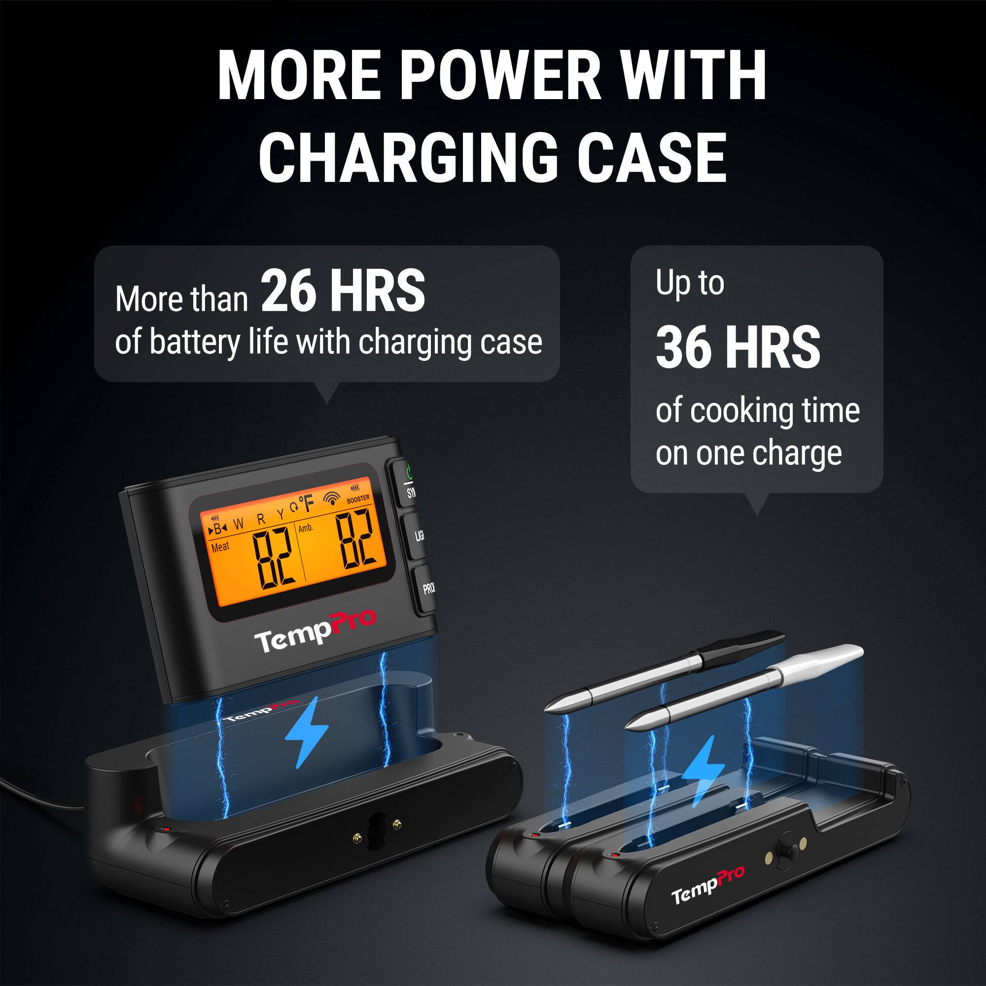 MORE POWER WITH CHARGING CASE

More than 26 HRS of battery life with charging case

Up to 36 HRS of cooking time on one charge

TempPro