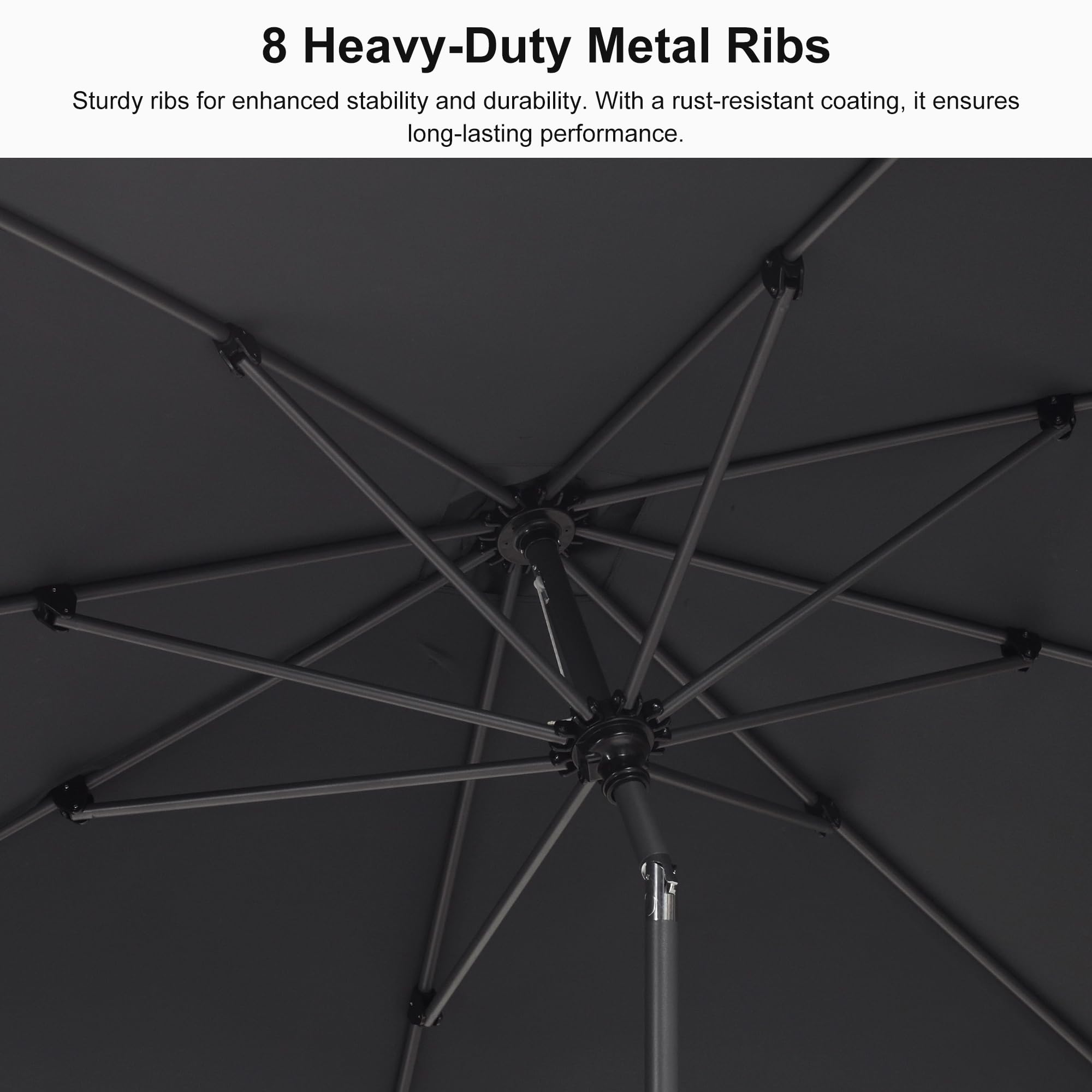 8 Heavy-Duty Metal Ribs

Sturdy ribs for enhanced stability and durability. With a rust-resistant coating, it ensures long-lasting performance.