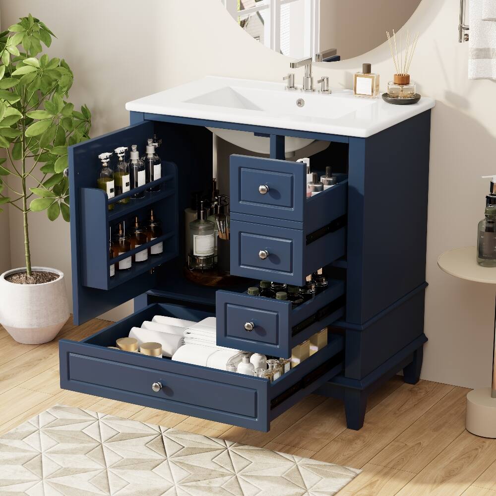 Front. Loheer - Loheer 30 inch bathroom vanity with sink Solid Wood Frame Blue - Blue.