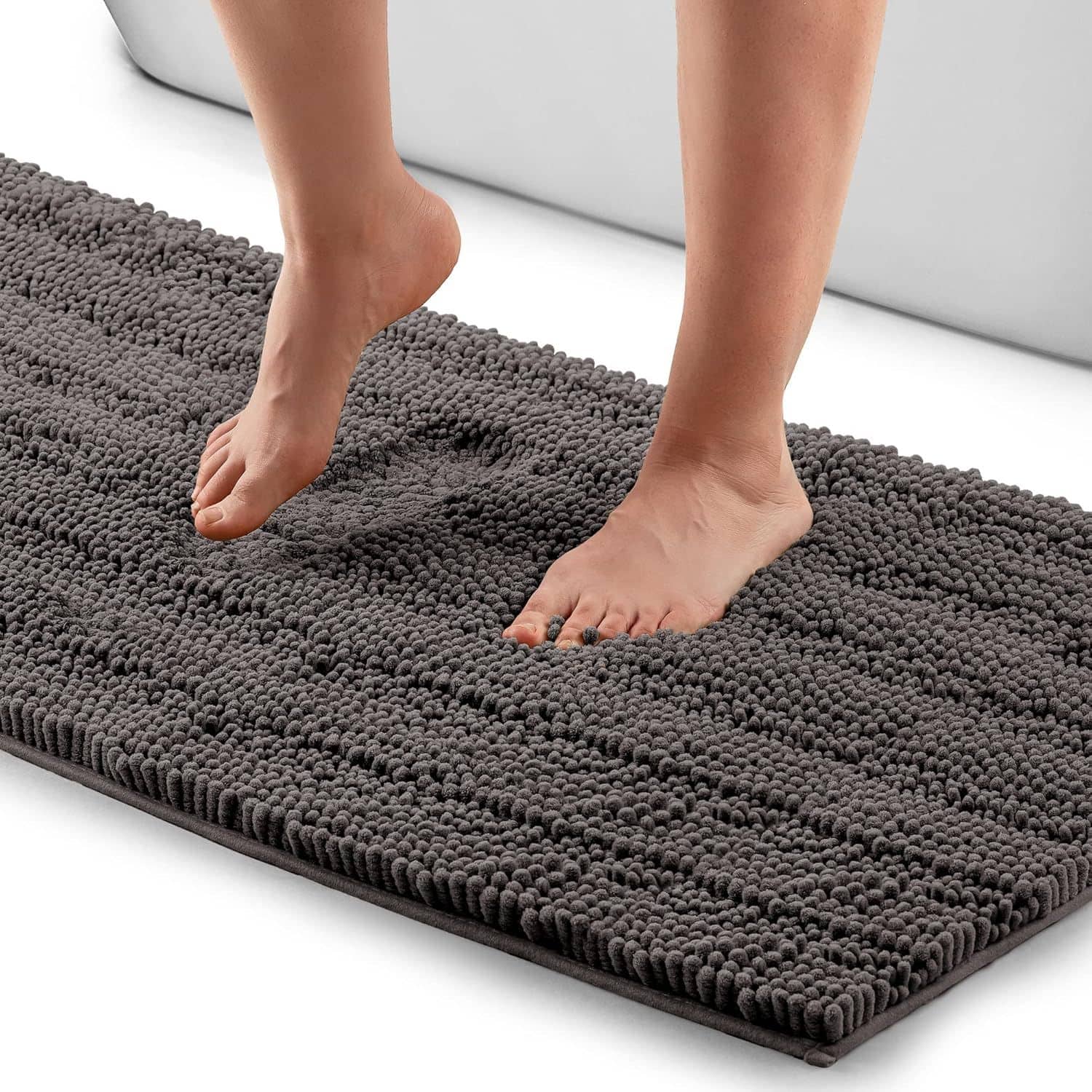 Zulay Kitchen - Soft Shaggy Bathroom Rug - Ultra Absorbent Bath Mats for Bathroom Non Slip Carpet (17"x24") - Stone Grey