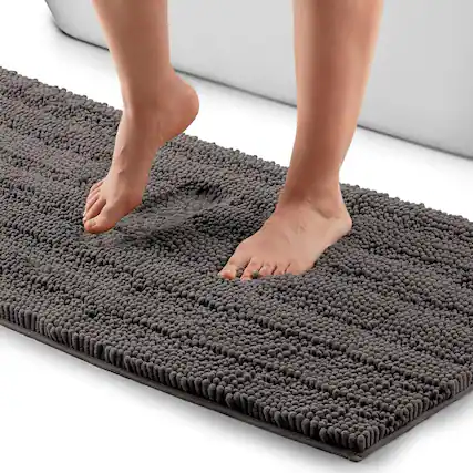 Front. Zulay Kitchen - Zulay Kitchen Soft Shaggy Bathroom Rug - Ultra Absorbent Bath Mats for Bathroom Non Slip Carpet (47"x17") - Stone Grey.