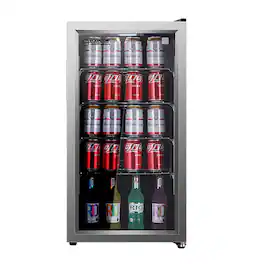 Equator - 18" 3.2 cf. 117 Cans Beer Beverage Cooler Refrigerator Compressor 33.8°F - 50°F Anti UV Door 110V Freestanding - Silver