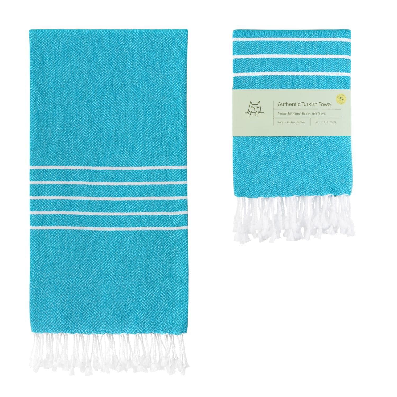 ThinkLink Electronic - Beach Towel Oversized Cotton Made Turkey Sand Free Large Soft Quick Drying Compact Travel cozy warm - Ocean Blue Beach Towel (38" x 71")