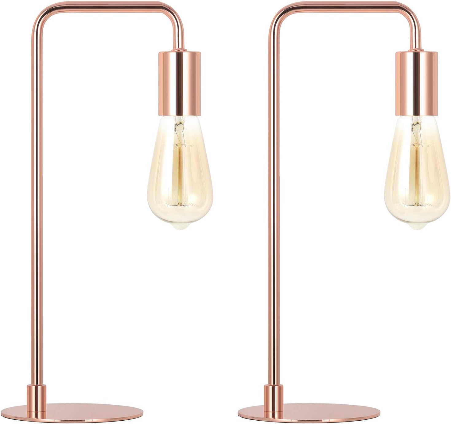 Angle. Oumilen - 2 Pack Modern Rose Gold Table Lamps – Minimalist Curved Arm Desk Lamps with Round Base, E26 Socket.