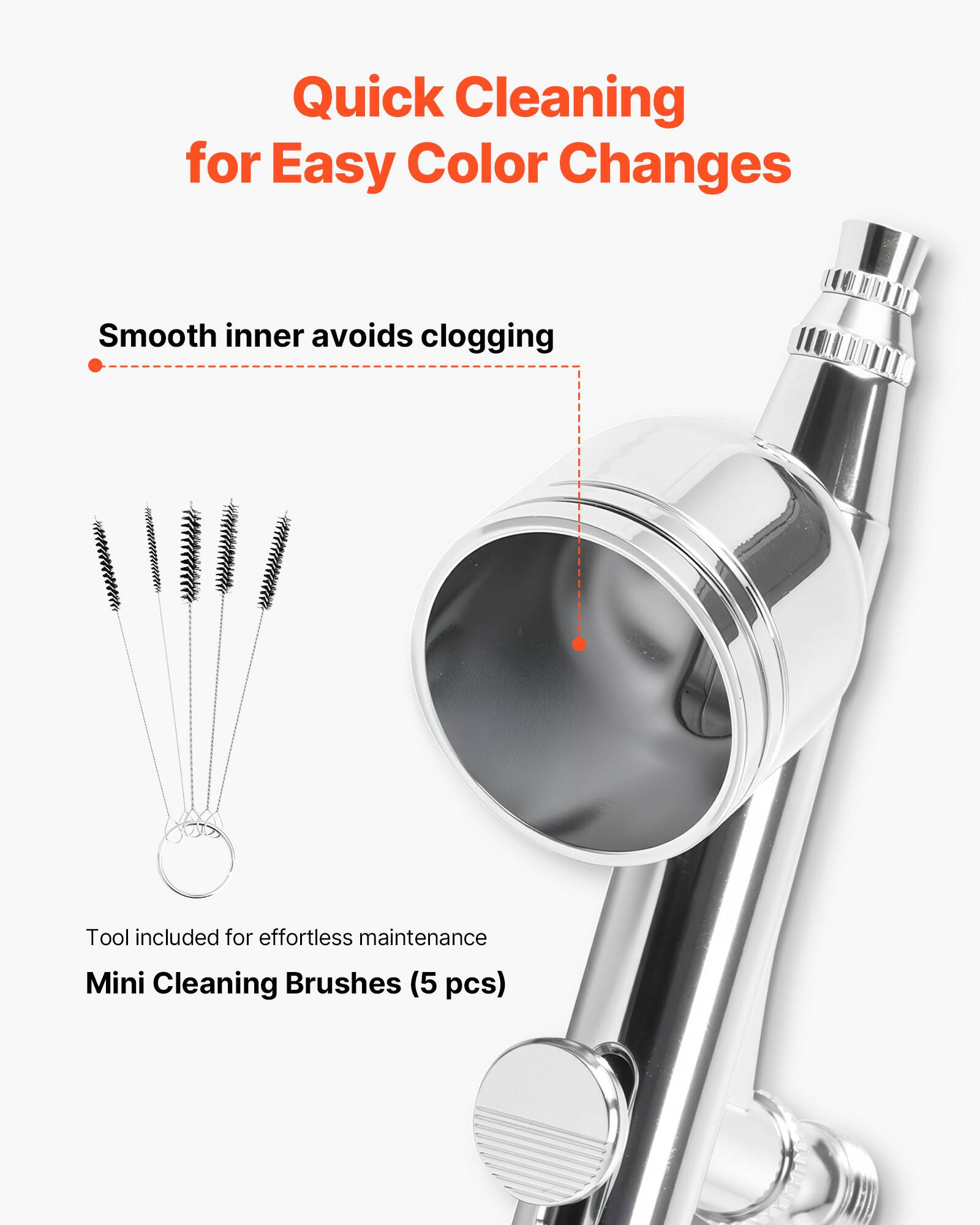 Quick Cleaning for Easy Color Changes

Smooth inner avoids clogging

Tool included for effortless maintenance

Mini Cleaning Brushes (5 pcs)